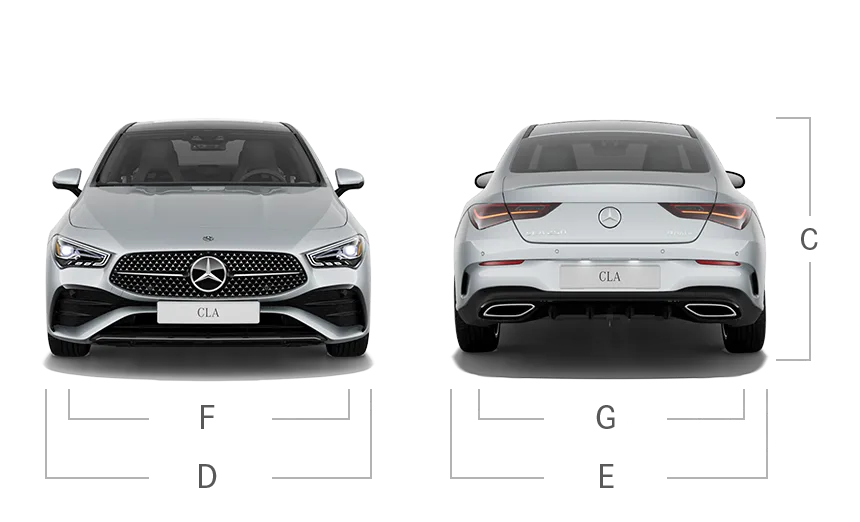 model front and back view diensions
