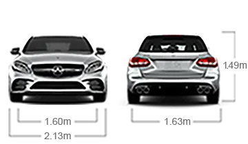 model front and back view diensions