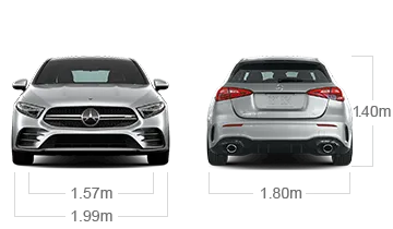 model front and back view diensions