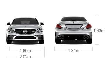 model front and back view diensions