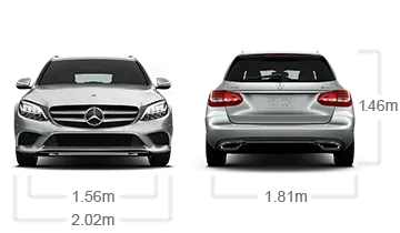 model front and back view diensions