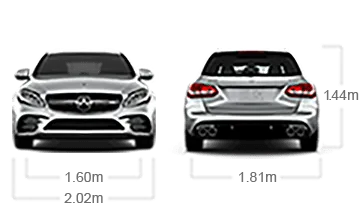 model front and back view diensions