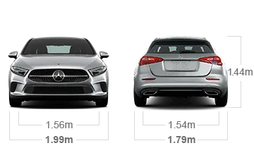 model front and back view diensions