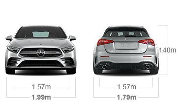 model front and back view diensions