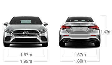 model front and back view diensions
