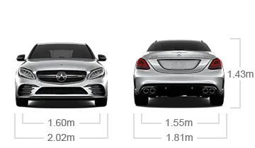 model front and back view diensions