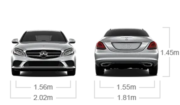 model front and back view diensions