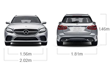 model front and back view diensions