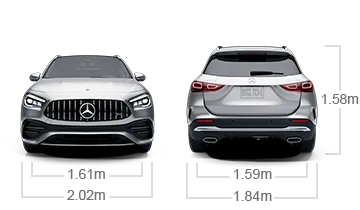 model front and back view diensions
