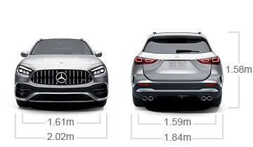 model front and back view diensions