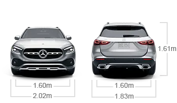 model front and back view diensions