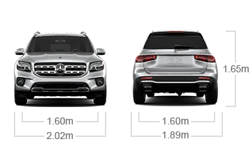 model front and back view diensions
