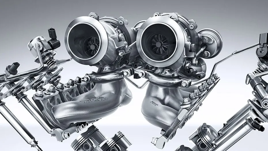"Hot inside V" turbocharger configuration