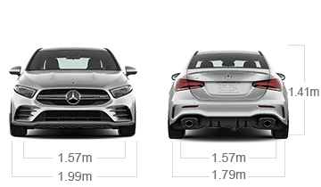 model front and back view diensions