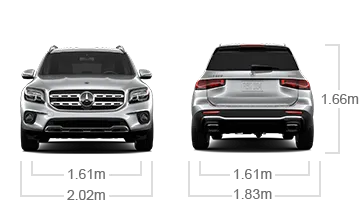 model front and back view diensions