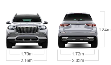 model front and back view diensions