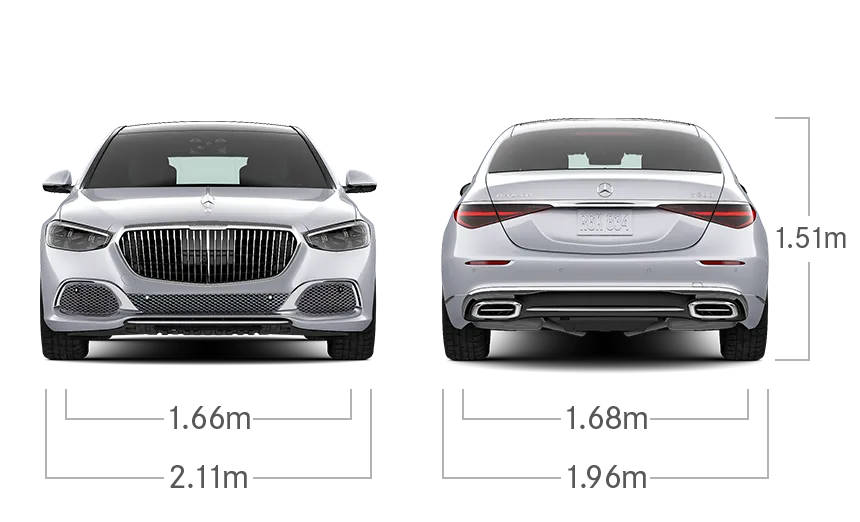 model front and back view diensions