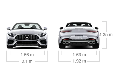 model front and back view diensions