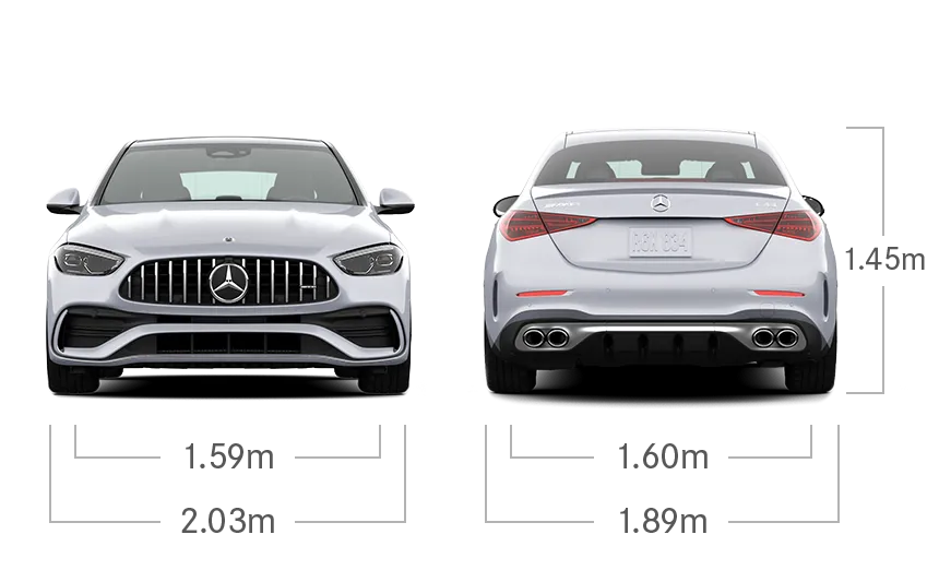 model front and back view diensions