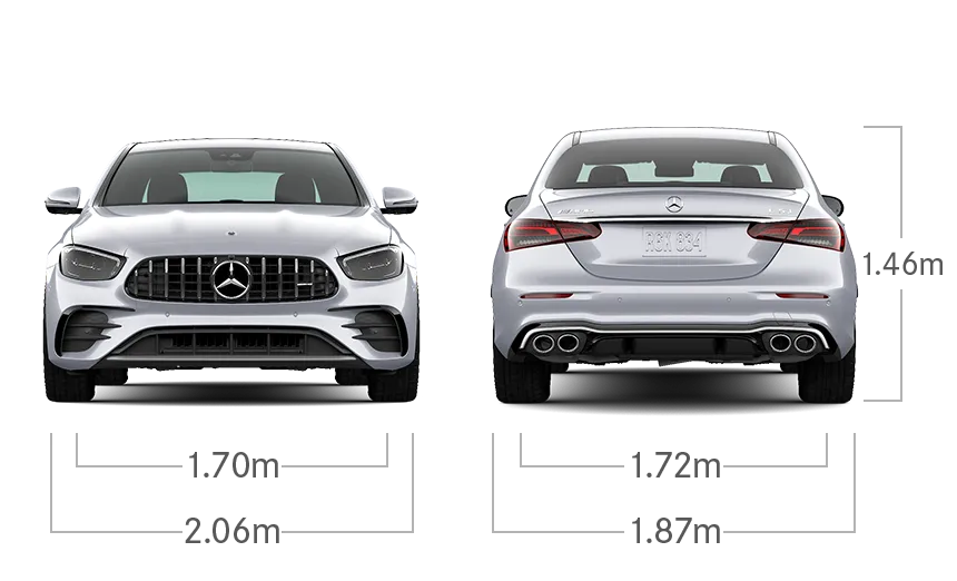 model front and back view diensions