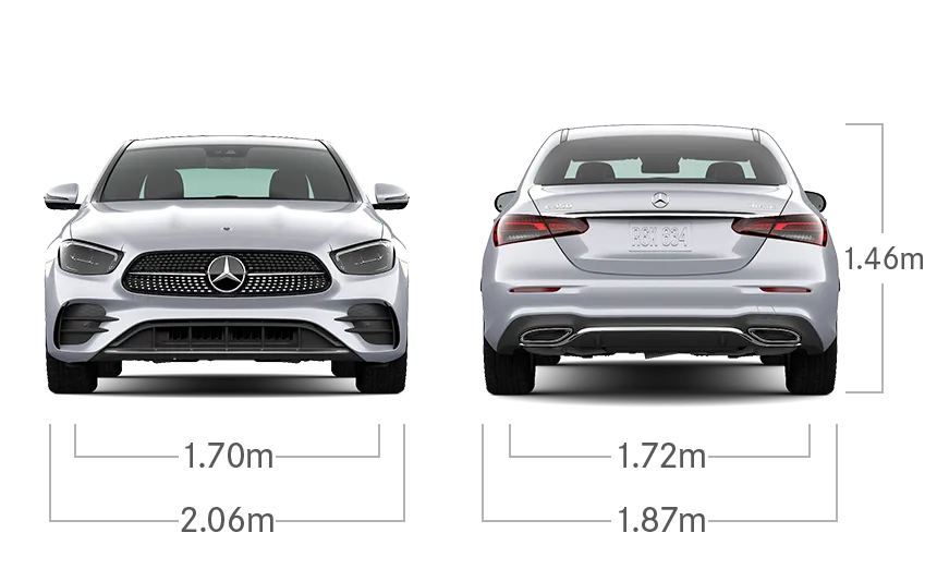 model front and back view diensions