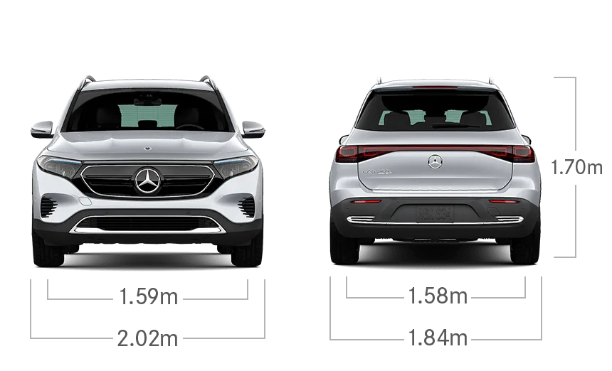 model front and back view diensions