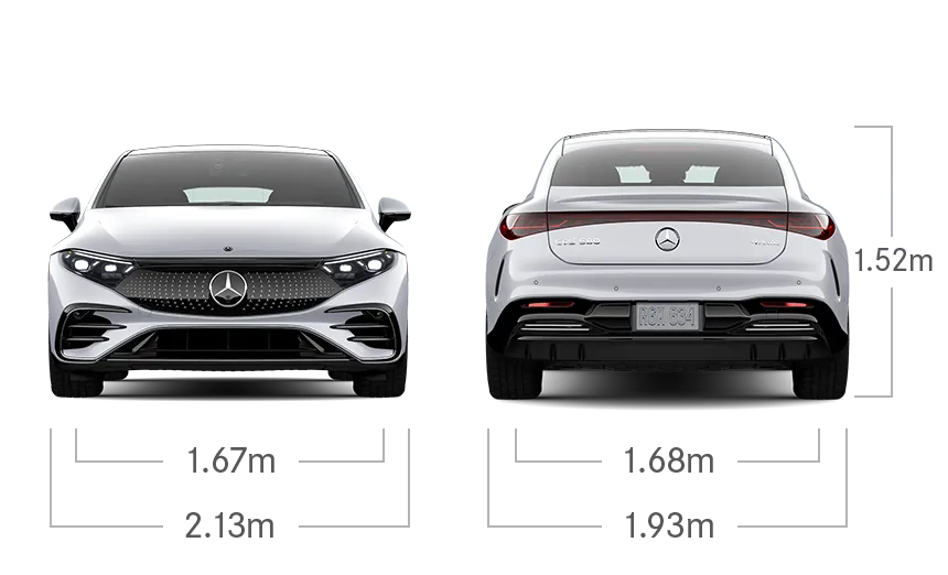 model front and back view diensions