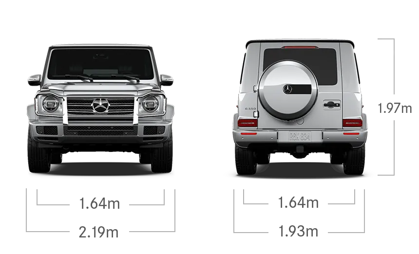 model front and back view diensions