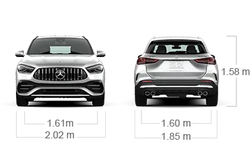 model front and back view diensions