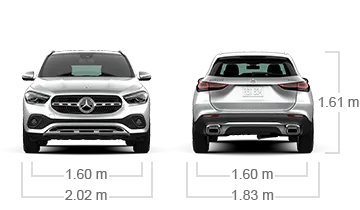 model front and back view diensions