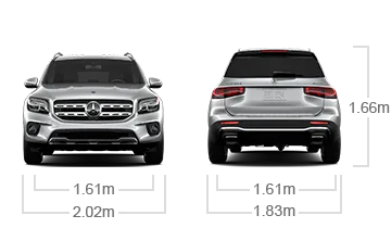 model front and back view diensions