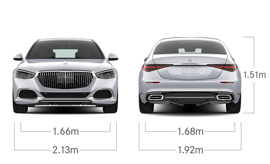 model front and back view diensions