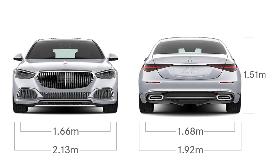 model front and back view diensions