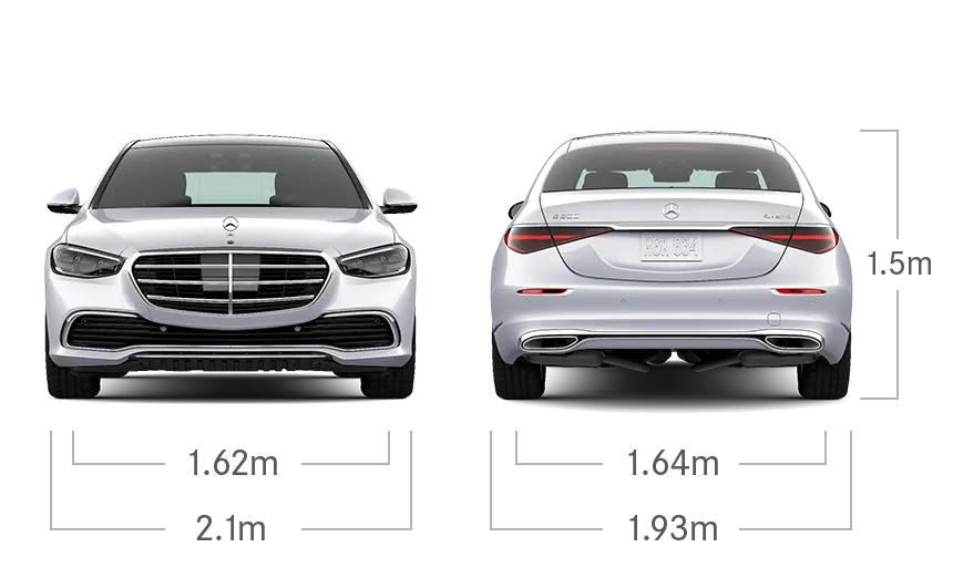 model front and back view diensions