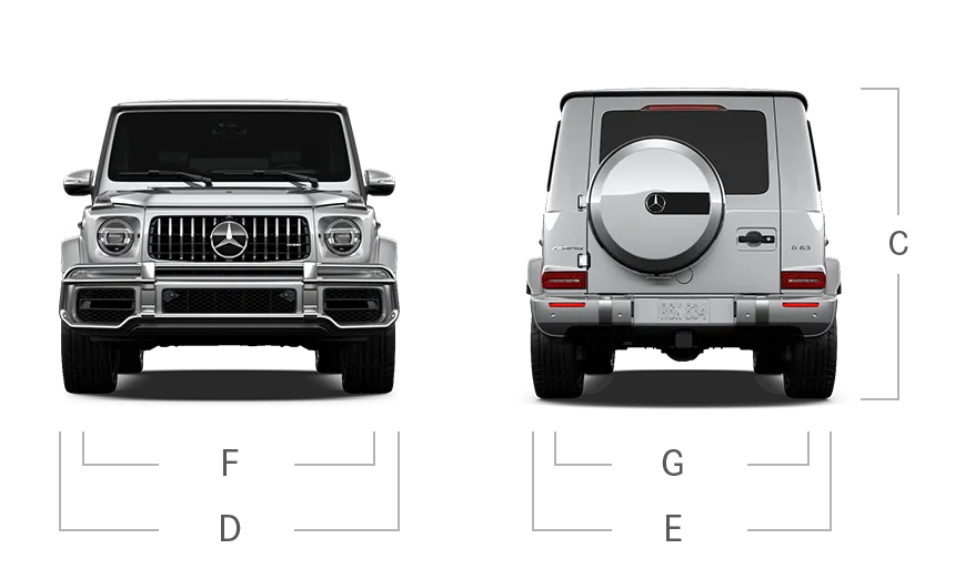 model front and back view diensions