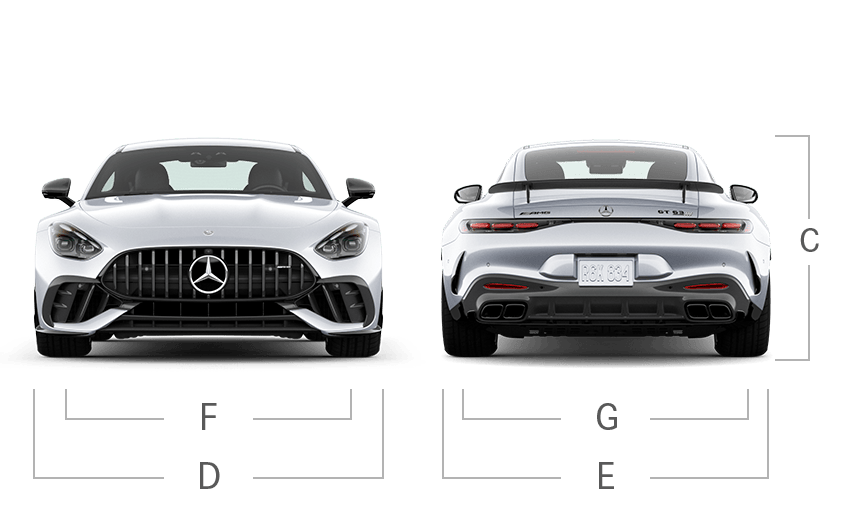 model front and back view diensions