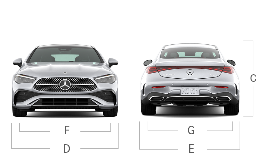 model front and back view diensions