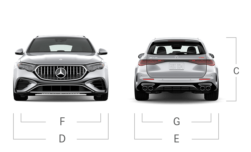 model front and back view diensions