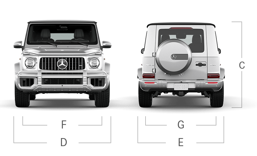 model front and back view diensions