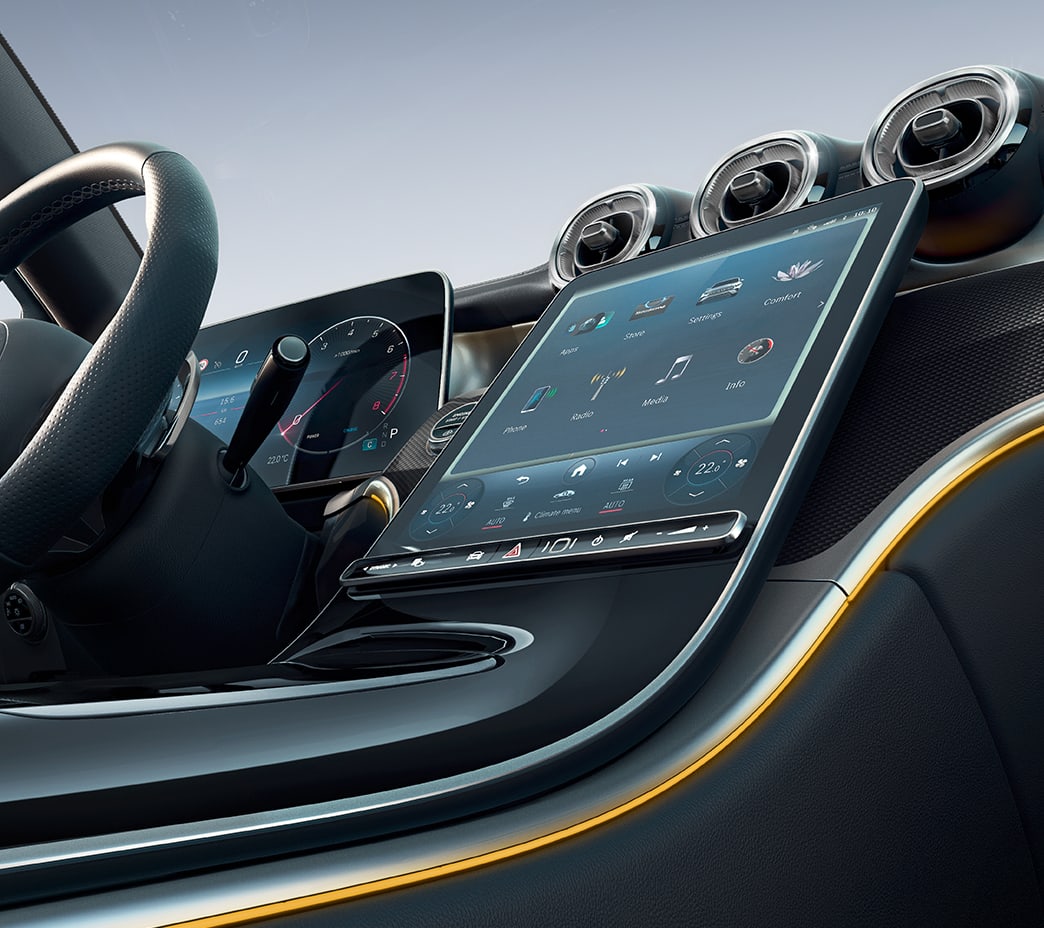 MBUX is the heart of the GLC's digital cockpit. Its AI-based virtual voice assistant responds to you speaking naturally. It also features intuitive touch controls and on-screen menus.