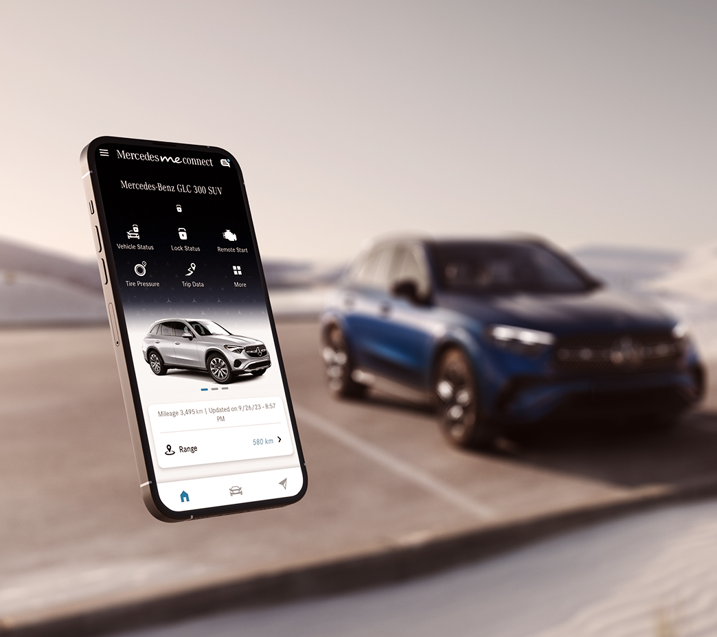 L’un des nombreux avantages de l’application Mercedes-Benz, une clé numérique du véhicule vous permet de déverrouiller et de conduire votre GLC via votre iPhone ou votre montre d’Apple®.