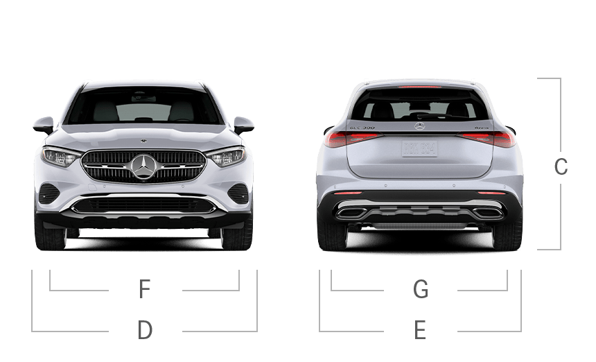 model front and back view diensions