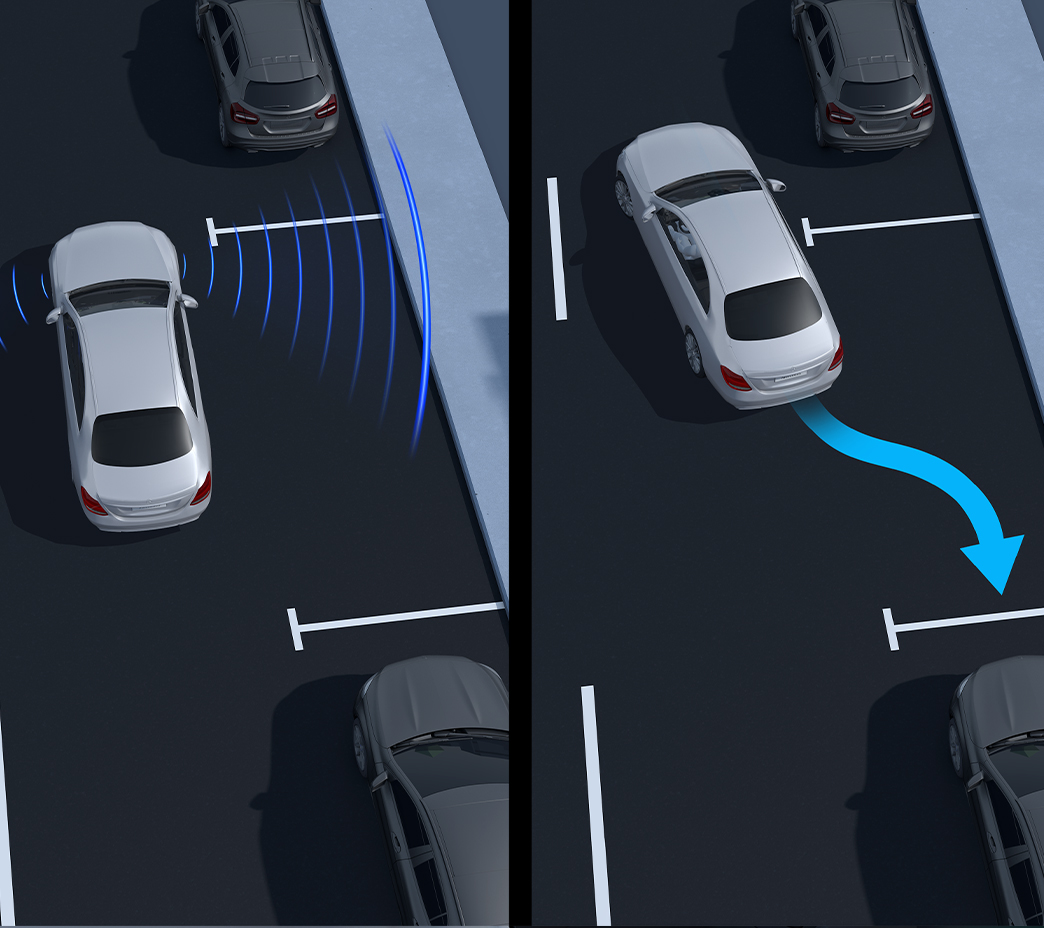 For easier manoeuvring in tight spaces, standard technology can compose the views of front, rear and side cameras into a virtual birdseye view on the in-dash screen. 