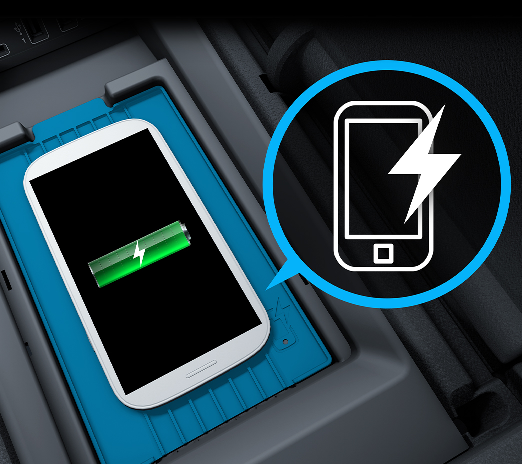 A wireless charging pad in the front console helps your phone arrive as refeshed as you feel. Multiple USB-C ports are provided in the cabin, so everyone onboard can charge up.