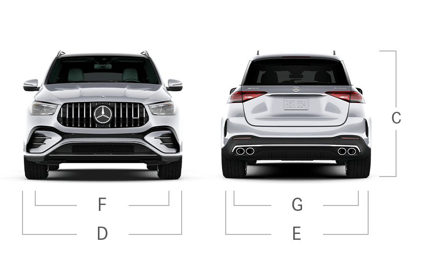 model front and back view diensions