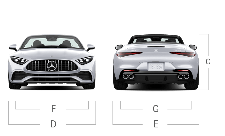 model front and back view diensions