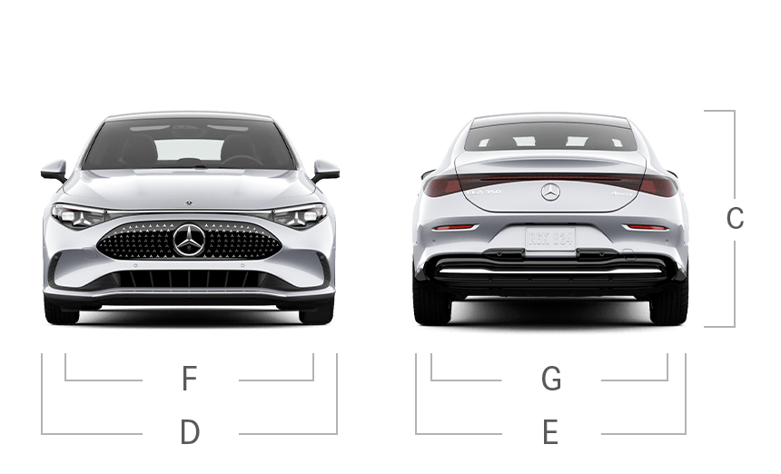 model front and back view diensions