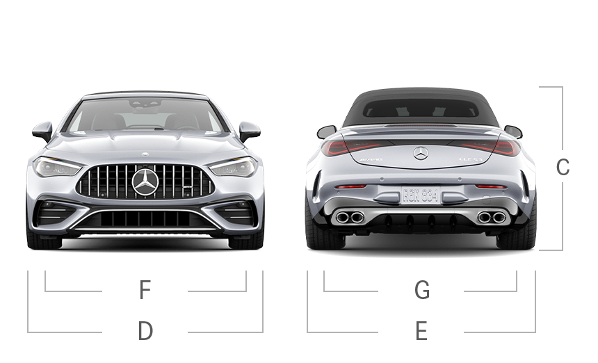 model front and back view diensions