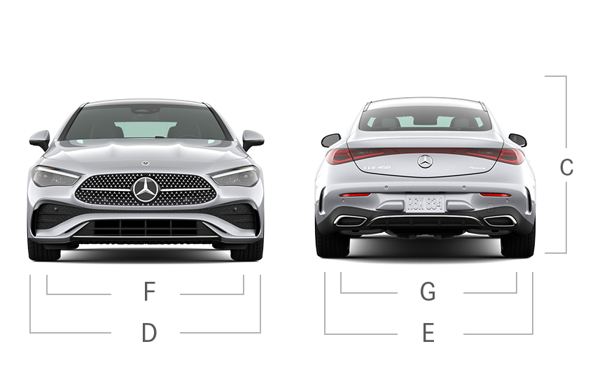 model front and back view diensions